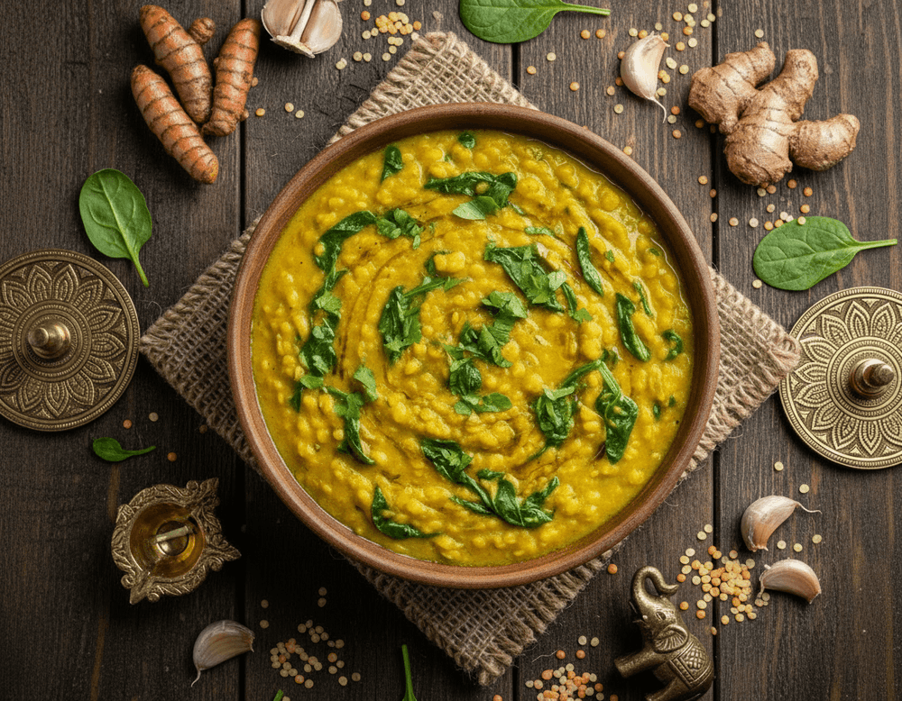 Lentil and Spinach Dal with Turmeric and Ginger