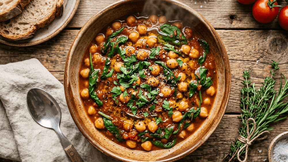 Mijoté de pois chiches aux tomates et épinards
