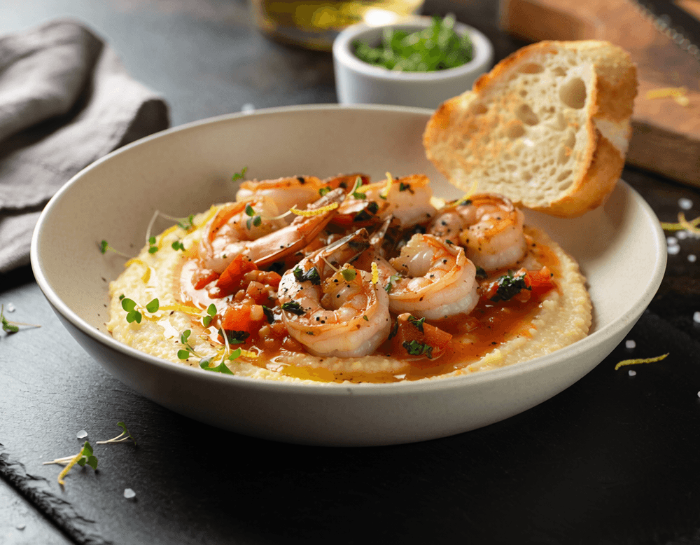 Shrimp and Grits with Tomato-Herb Pan Sauce