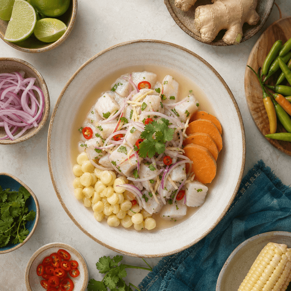 Ceviche peruano con corvina, limón y ají limo