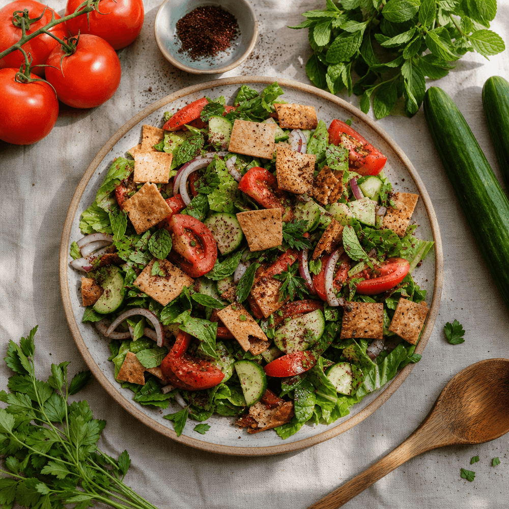 Fattoush — Salada Libanesa com Sumagre e Pão Torrado