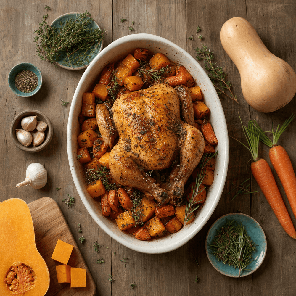 Herb-Roasted Chicken with Butternut Squash and Carrots