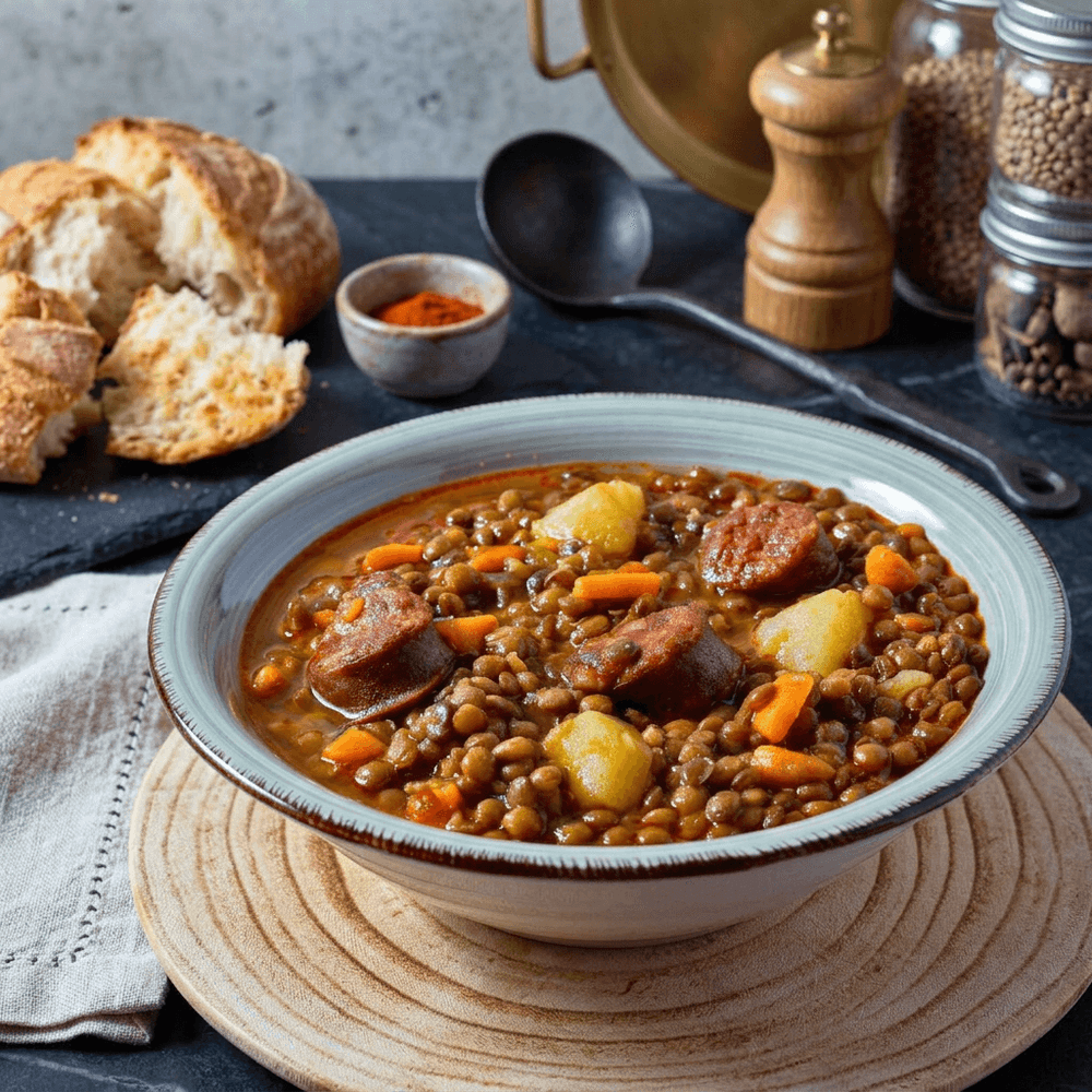 Lentils with Chorizo, Slow-Simmered in Smoky Broth