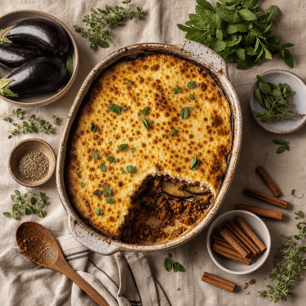 Moussaka grecque aux aubergines et agneau