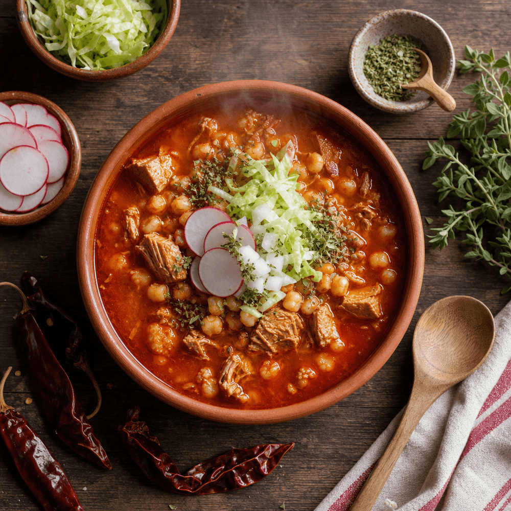Pozole Rojo com Carne de Porco, Hominy e Guajillo