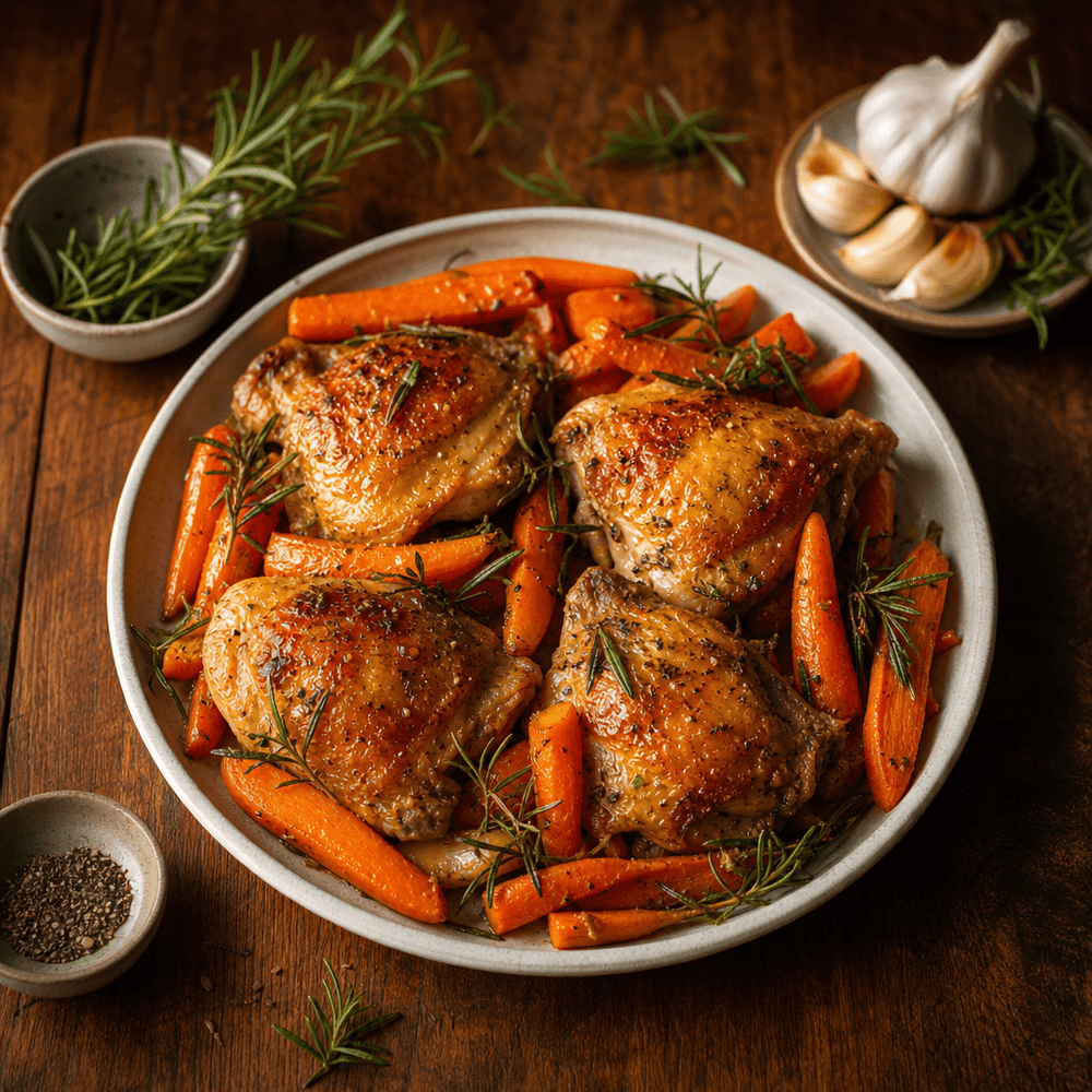 Roasted Chicken Thigh with Carrots and Rosemary