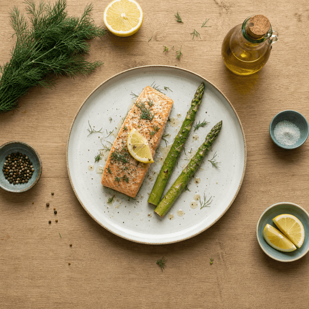 Saumon poêlé à l'aneth et légumes verts vapeur
